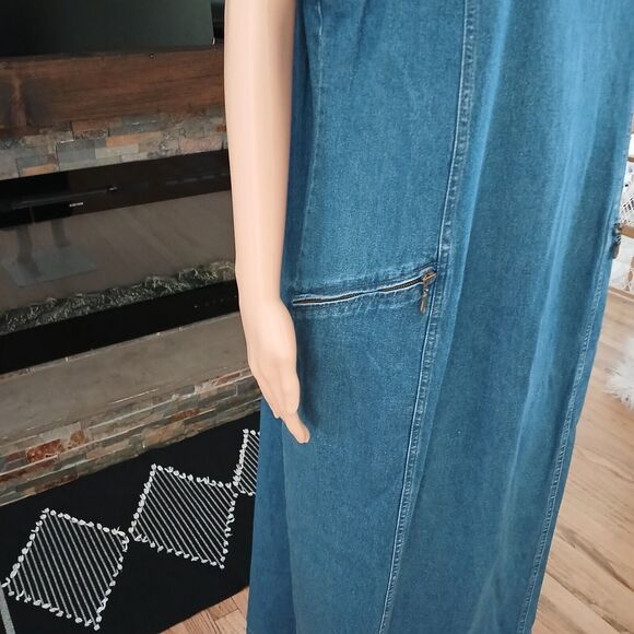 Denim Dress Maxi Size 14 Back Zipper Large Deep Pockets Cotton Casual Summer - Picture 12 of 15